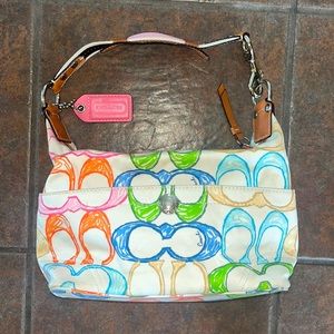 Authentic Coach Signature Large Print Hobo Bag Purse - L0751-f11672 Multicolored